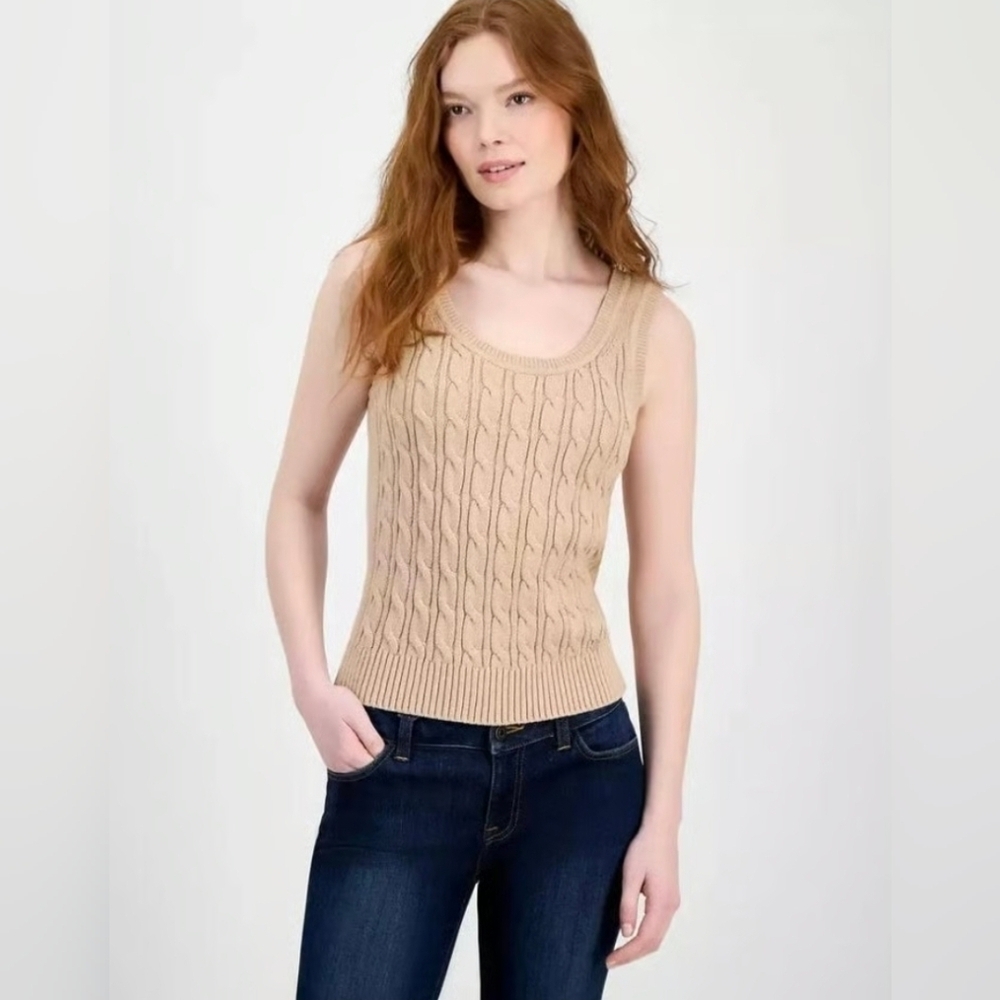 Tommy Hilfiger Tan Ralphcore Cableknit Sweater Tank Size M